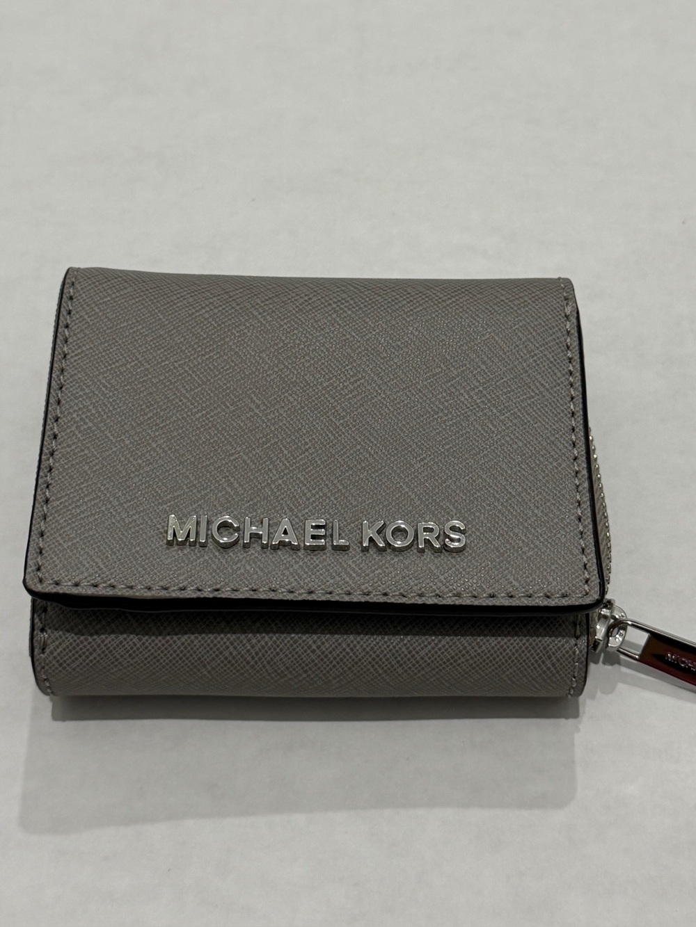 Michael Kors Gray Saffiano Leather Zip Card Case
